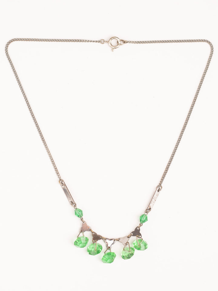 Vintage 30s Green Glass Drop Pendant Necklace