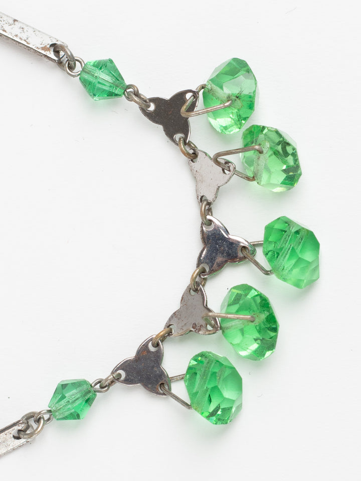 Vintage 30s Green Glass Drop Pendant Necklace
