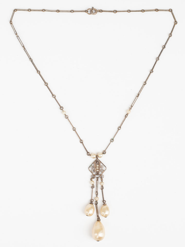 Vintage 20s Edwardian Style Dangle Pearl Necklace