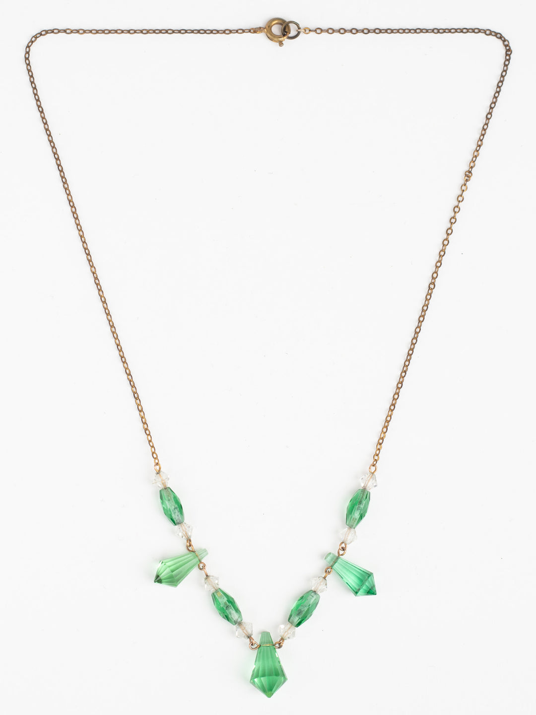 Vintage Art Deco Green Glass Bead Necklace