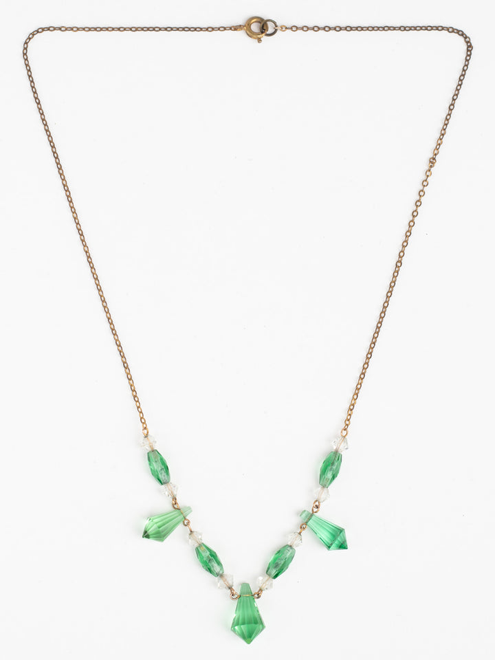 Vintage Art Deco Green Glass Bead Necklace