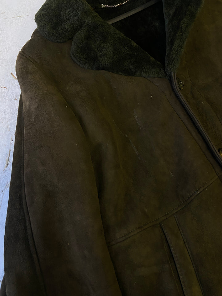 Vintage 70's Men Sheepskin Coat in GreenZ2405