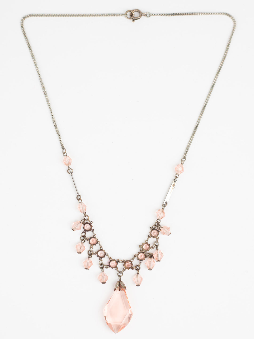 Vintage Art Deco Style Necklace with Pink Crystal Drops