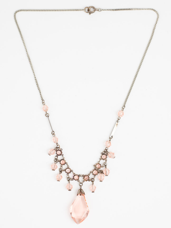 Vintage Art Deco Style Necklace with Pink Crystal Drops