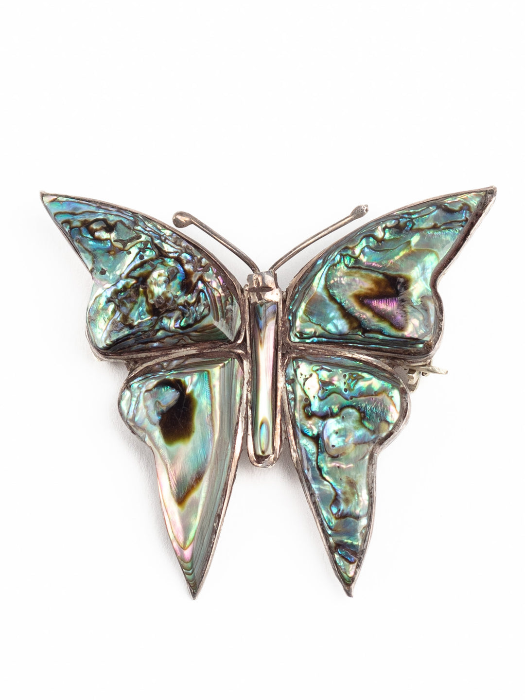 Vintage 80s Mexican Silver Butterfly Brooch with Abalone Inlay – Taxco Style