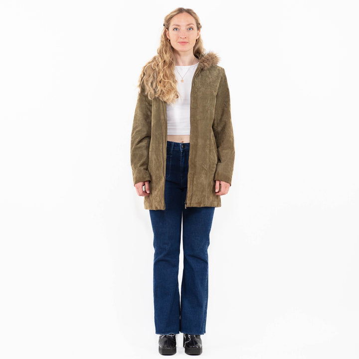 Vintage 90's Women Suede Sherpa Coat in Green