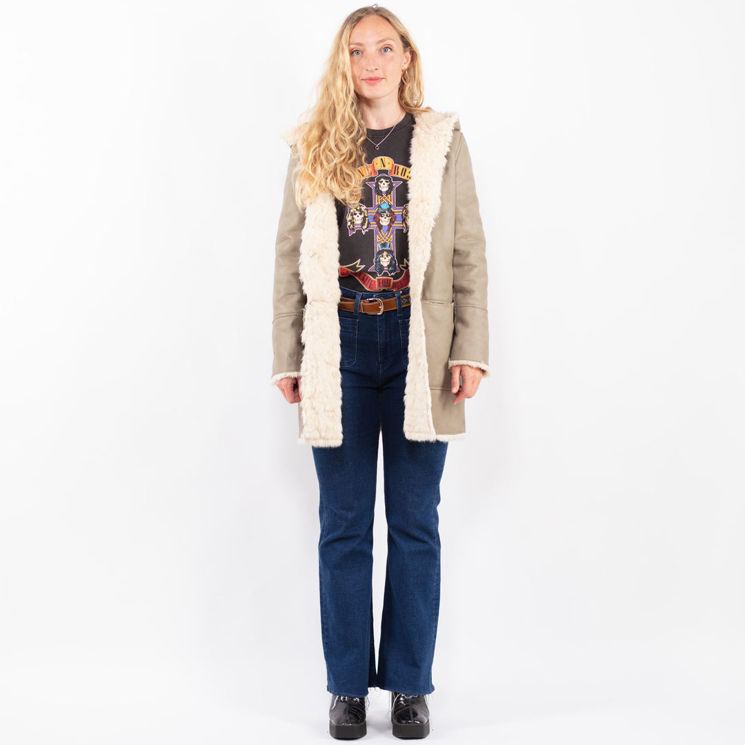 Vintage 00's Women Faux Sheepskin Coat in BeigeA0343
