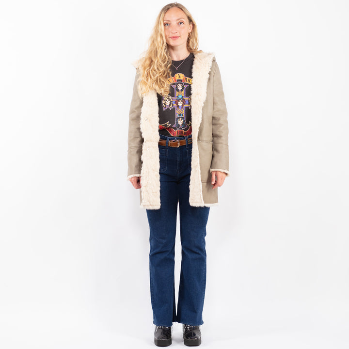 Vintage 00's Women Faux Sheepskin Coat in BeigeA0343