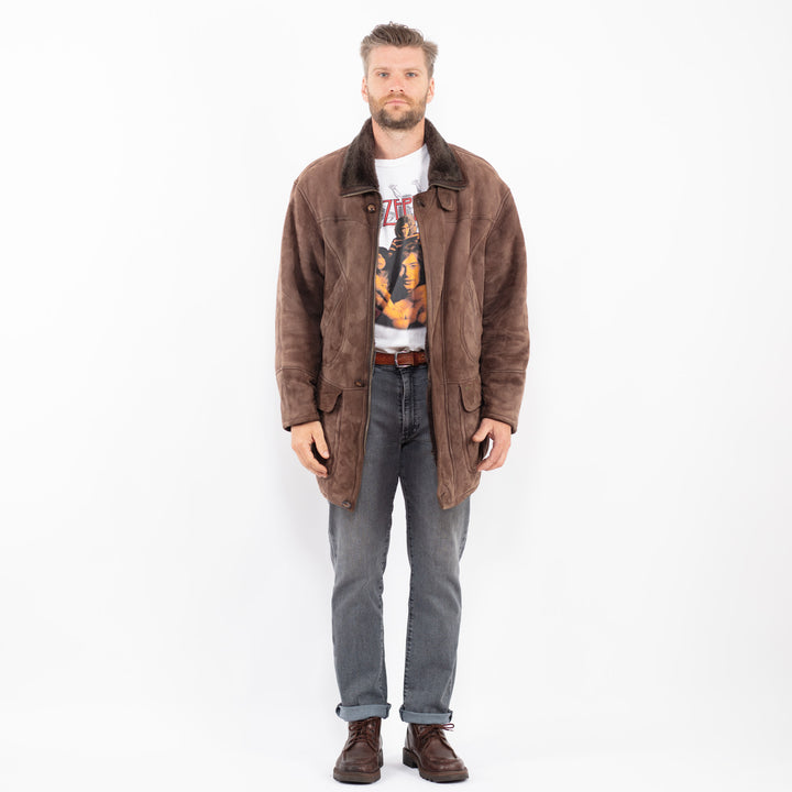 Vintage 90's Men Sheepskin Coat in BrownZ2256