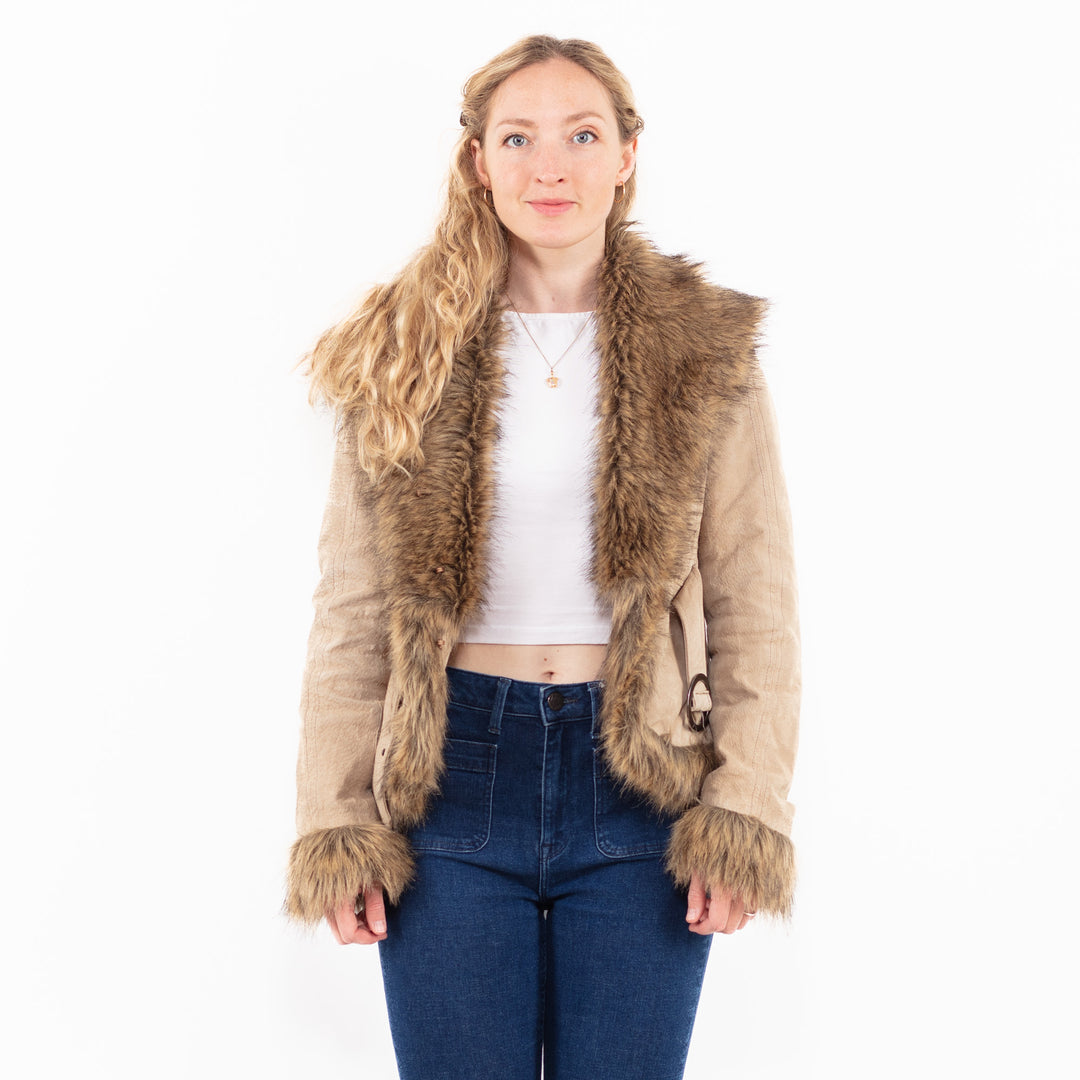 Vintage 90's Women Suede Sherpa Jacket in BeigeV9939