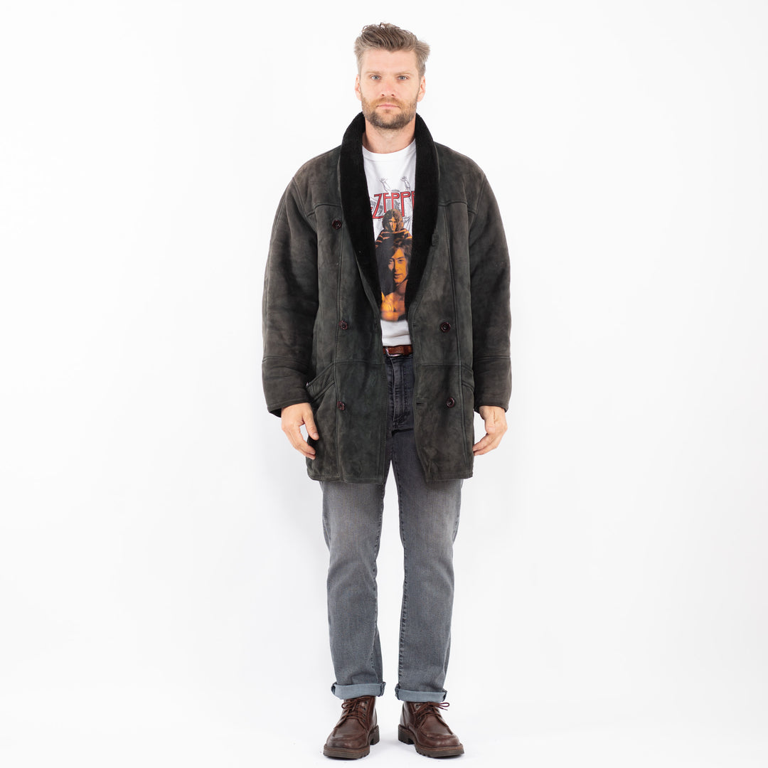 Vintage 80's Men Sheepskin Coat in GrayZ2257