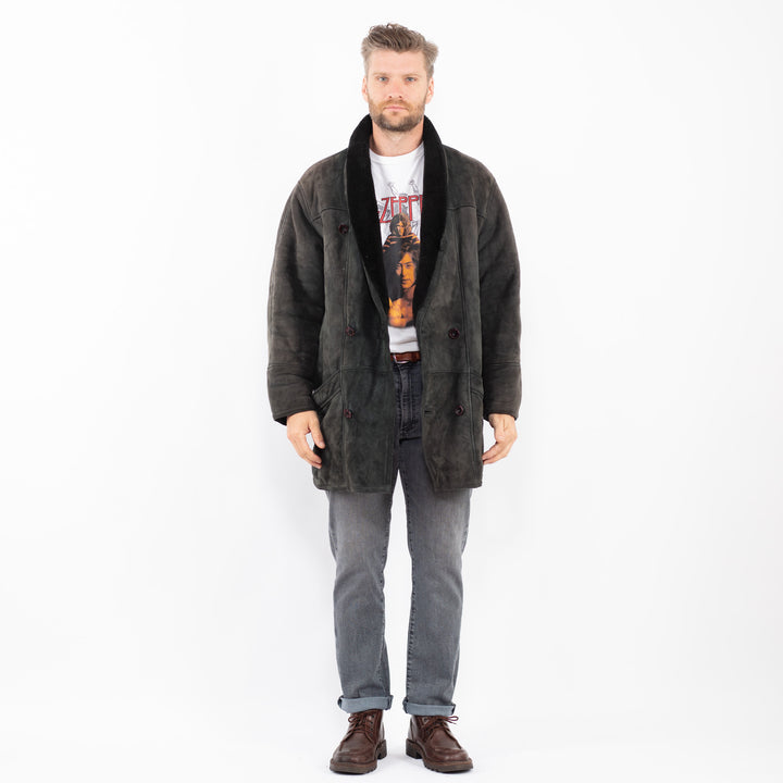 Vintage 80's Men Sheepskin Coat in GrayZ2257