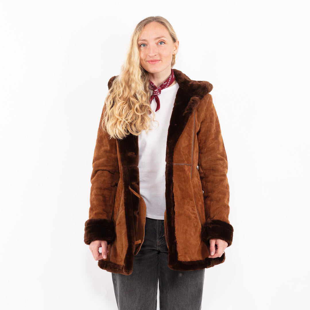 Vintage 90's Women Suede Sherpa Coat in BrownA0587
