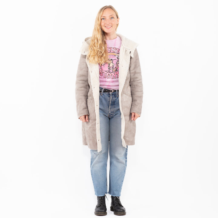 Vintage 00's Women Faux Sheepskin Coat in GrayA0493
