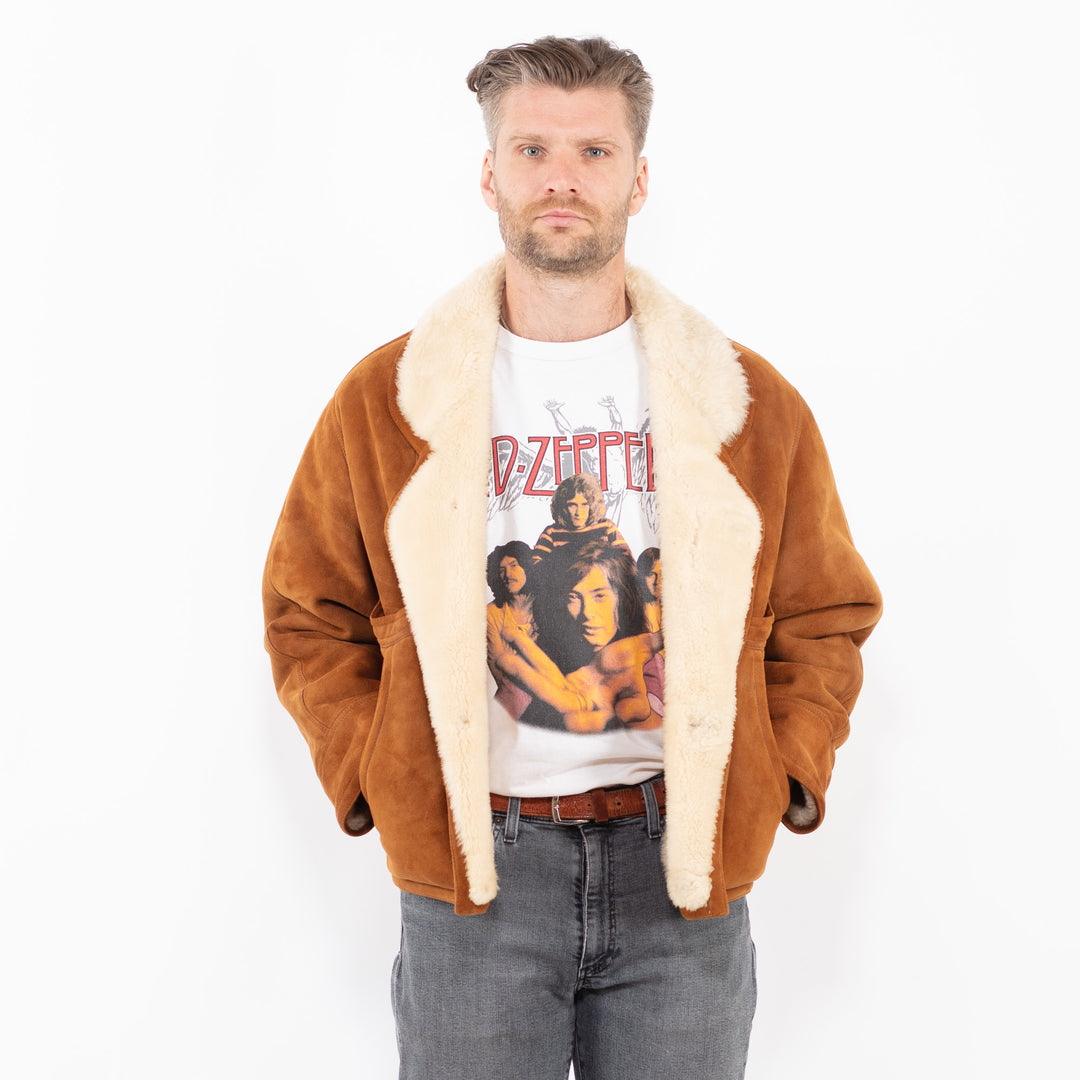 Vintage 80's Men Sheepskin Jacket in BrownZ2032
