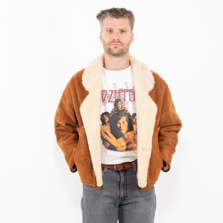 Vintage 80's Men Sheepskin Jacket in BrownZ2032