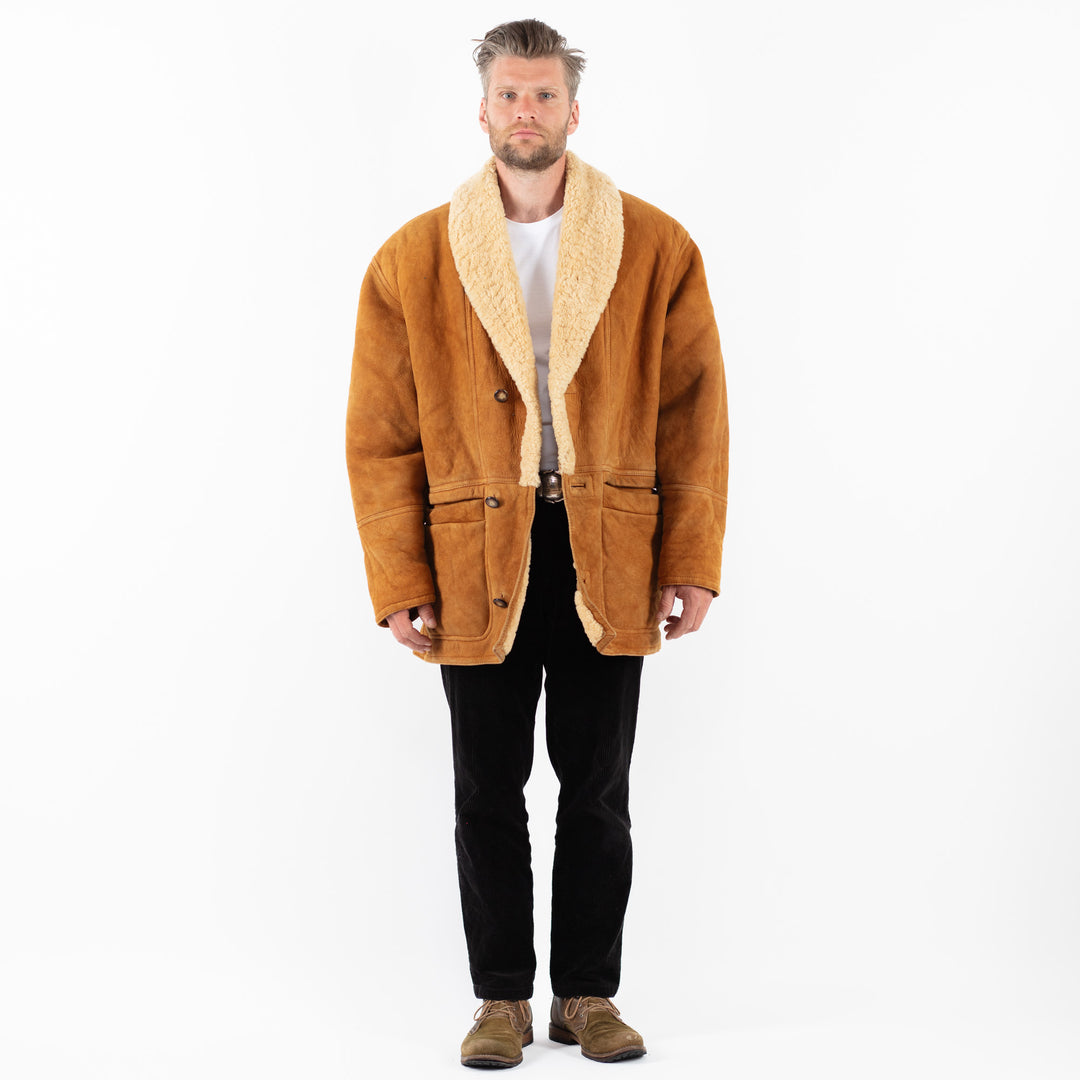 Vintage 80's Men Sheepskin Coat in BrownZ1812