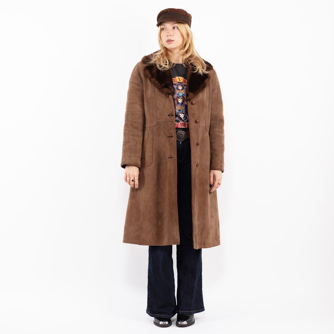 Vintage 70's Women Suede Sherpa Coat in Brown