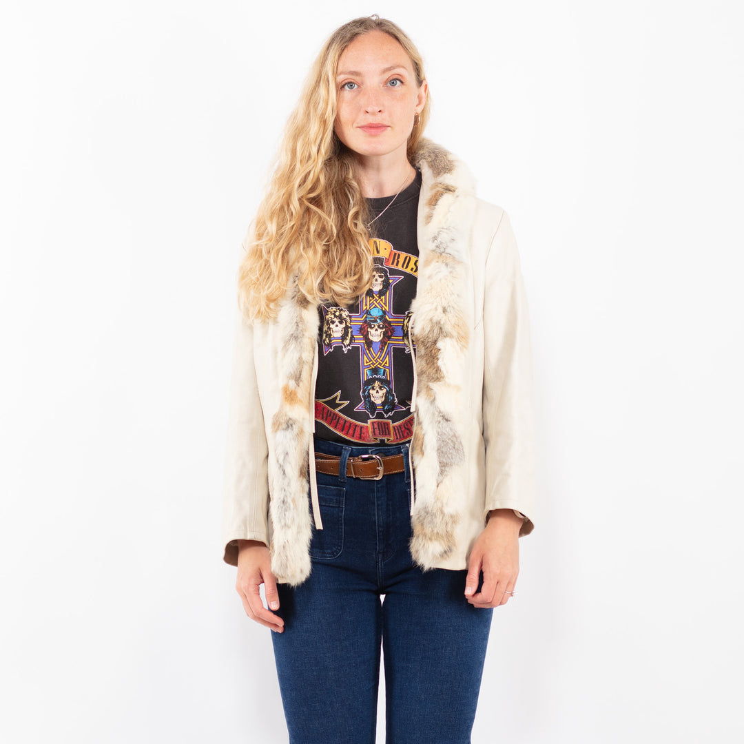 Vintage 90's Women Leather Jacket in WhiteA0345