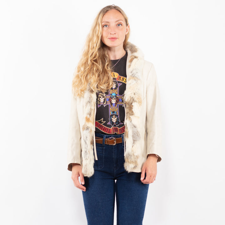 Vintage 90's Women Leather Jacket in WhiteA0345