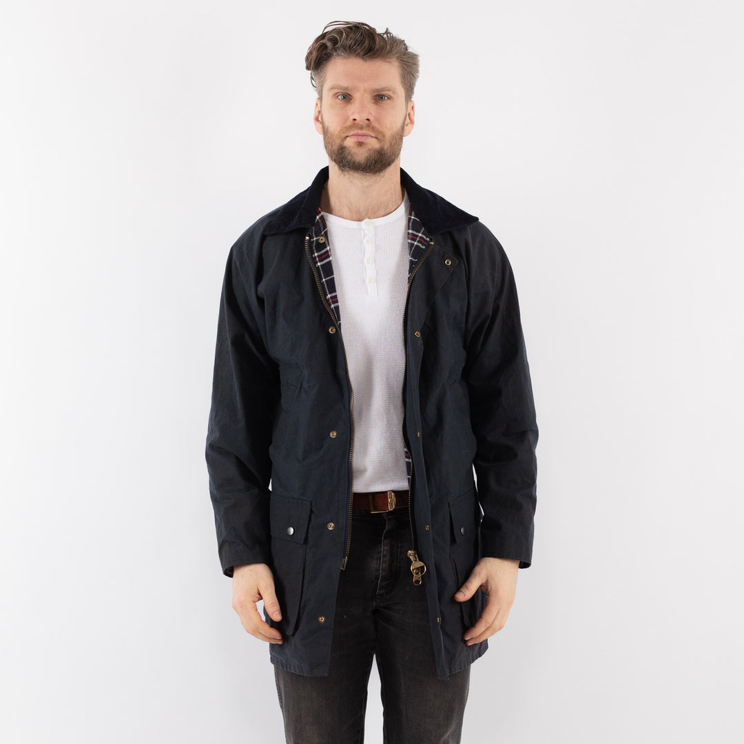 Vintage 80's Men Waxed Canvas Jacket in BlueZ919