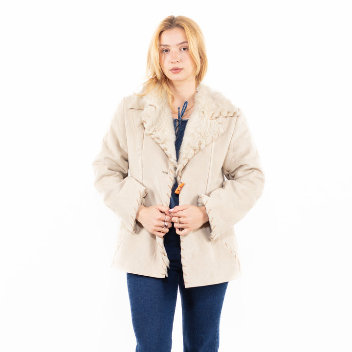 Vintage 00's Women Faux Sheepskin Jacket in BeigeA0036
