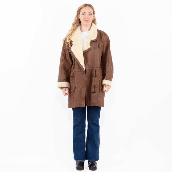Vintage 90's Women Sheepskin Coat in Brown
