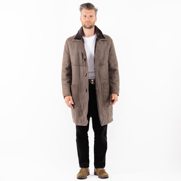 Vintage 80's Men Sheepskin Coat in GrayZ1813