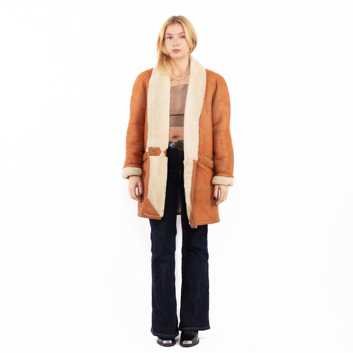 Vintage 80's Women Sheepskin Coat in Brown