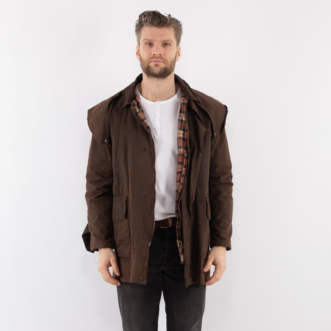 Vintage 90's Men Waxed Cotton Jacket in BrownZ920