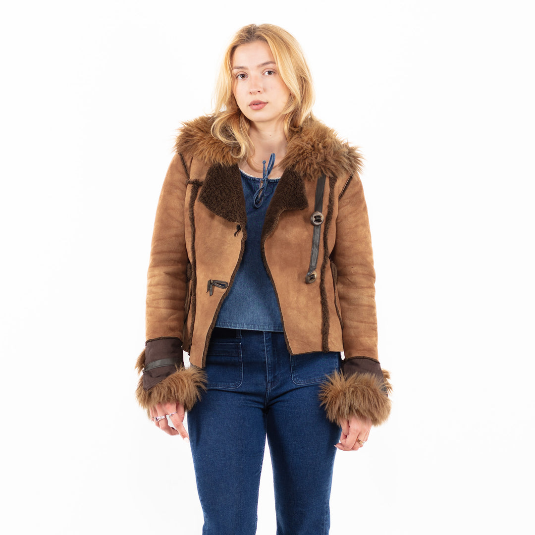 Vintage 00's Women Faux Sheepskin Jacket in BrownA0037