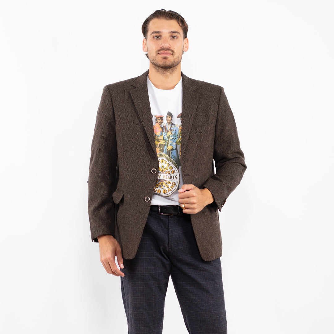 Vintage 00's Men Wool Blazer Jacket in BrownZ2154