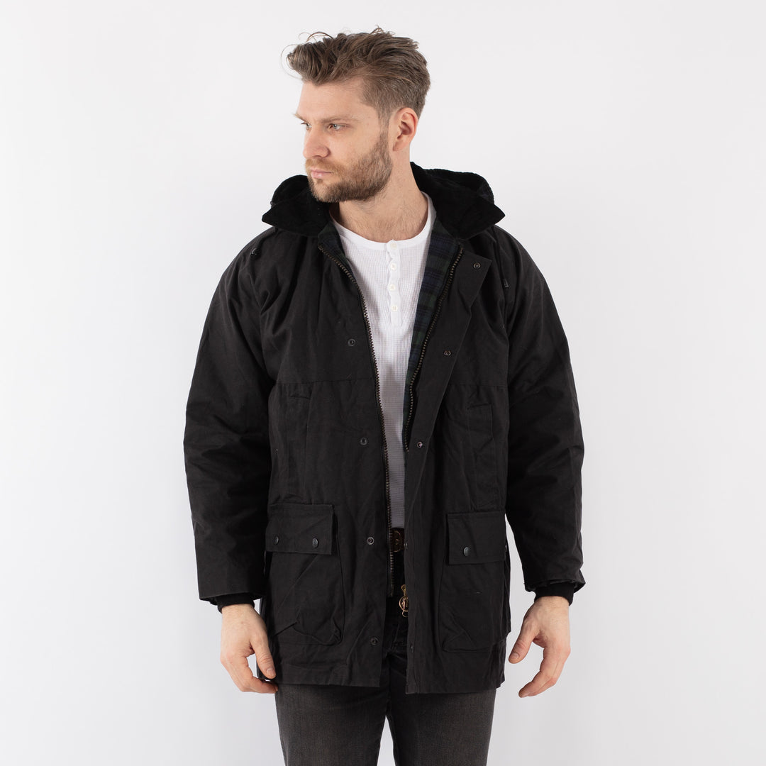 Vintage 90's Men Waxed Canvas Jacket in BlackZ884