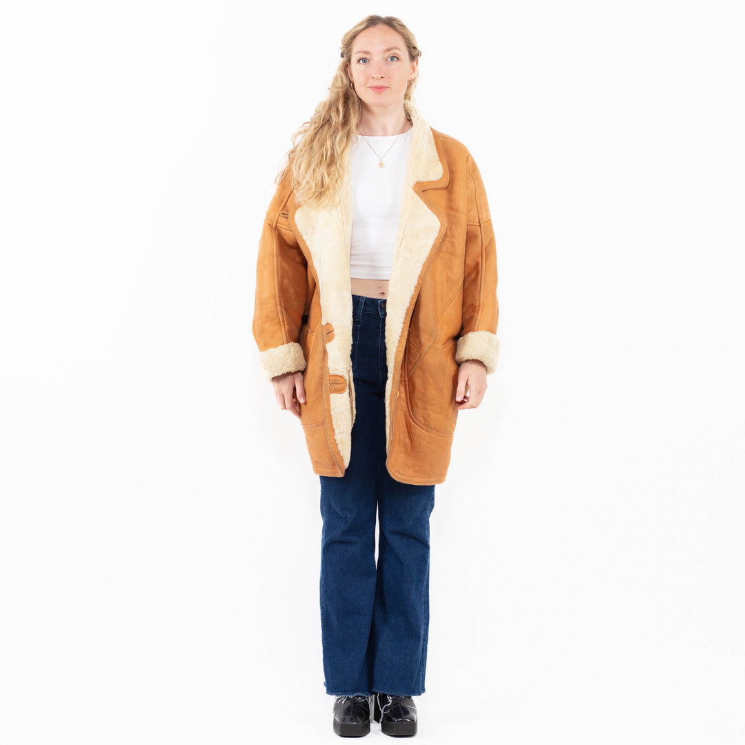 Vintage 80's Women Sheepskin Coat in Brown