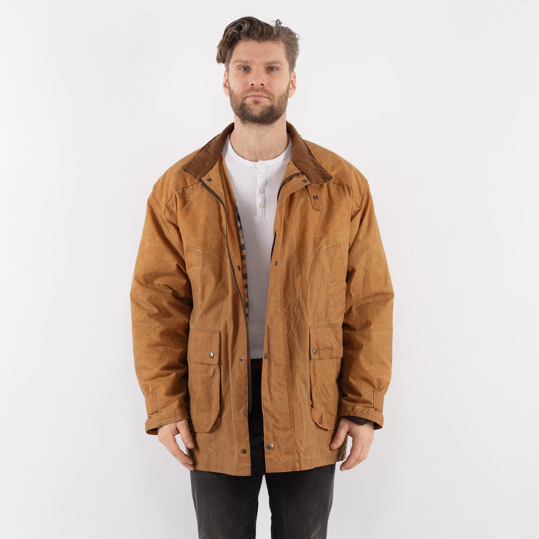 Vintage 90's Men Waxed Canvas Jacket in BeigeZ921