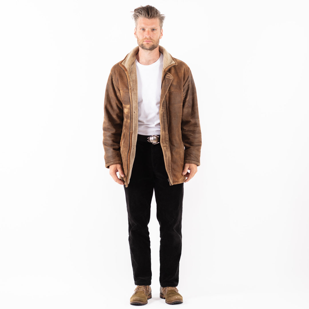 Vintage 90's Men Suede Sherpa Coat in BrownZ1815