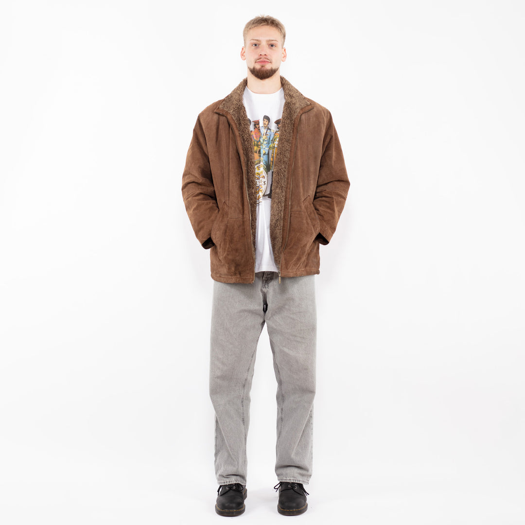 Vintage 90's Men Suede Sherpa Jacket in Brown