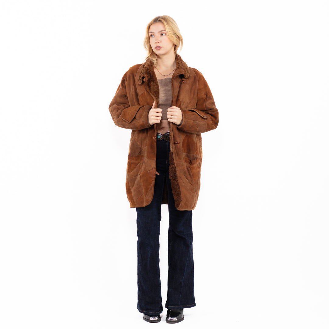 Vintage 80's Women Sheepskin Coat in Brown