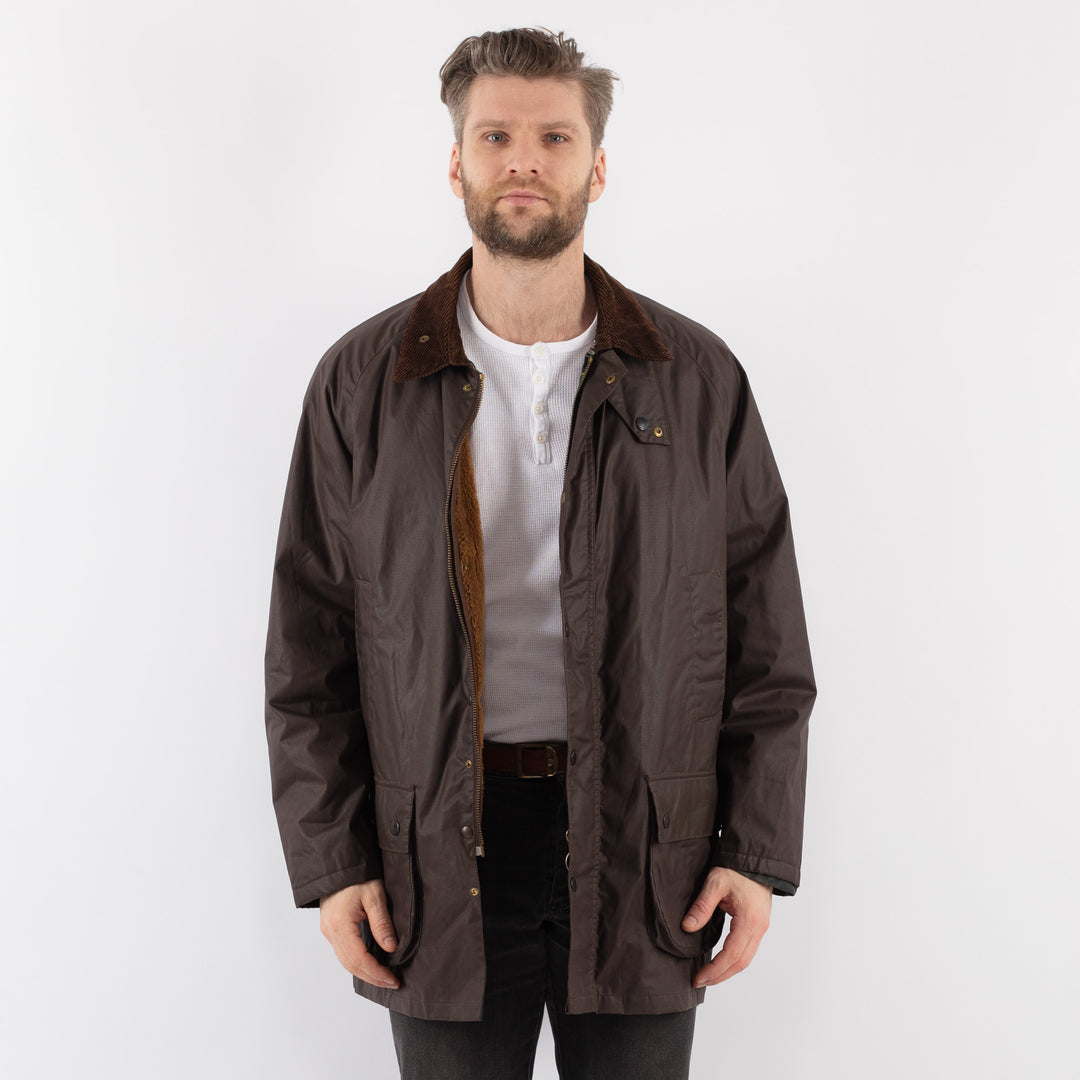 Vintage 90's Men Waxed Canvas Jacket in BrownZZ885