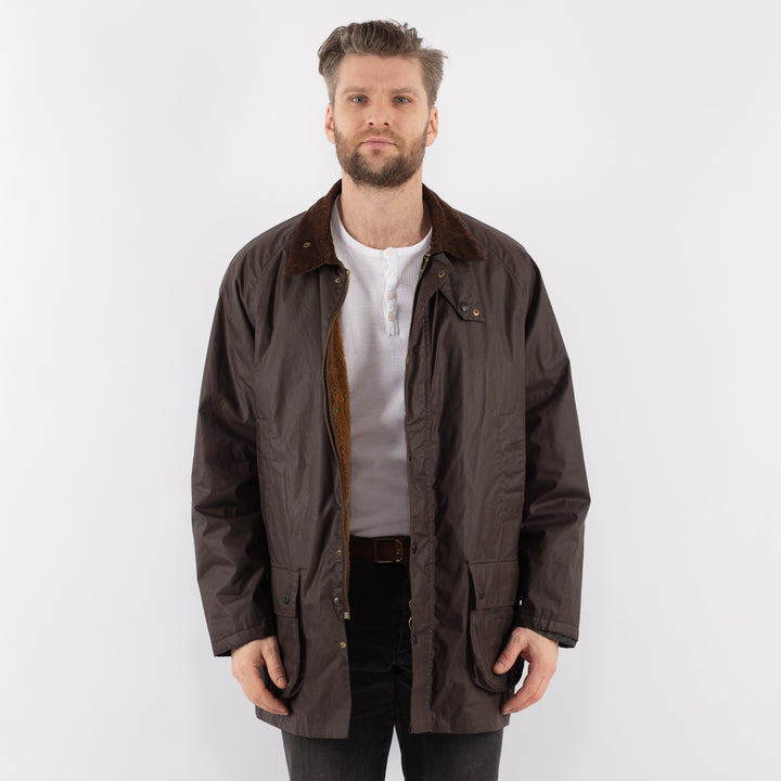 Vintage 90's Men Waxed Canvas Jacket in BrownZZ885