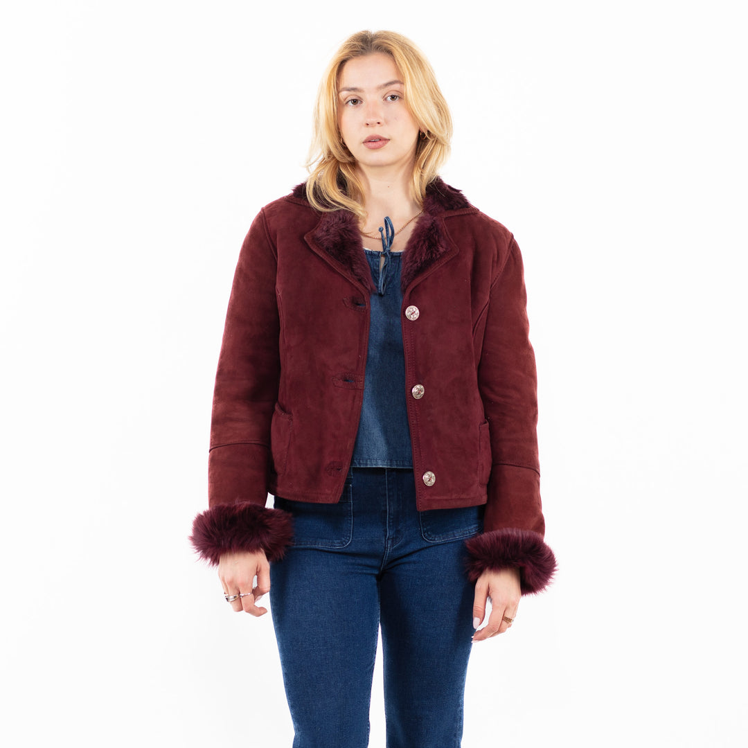 Vintage 90's Women Sheepskin Jacket in RedA0039