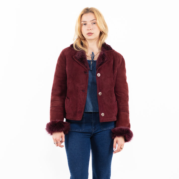 Vintage 90's Women Sheepskin Jacket in RedA0039