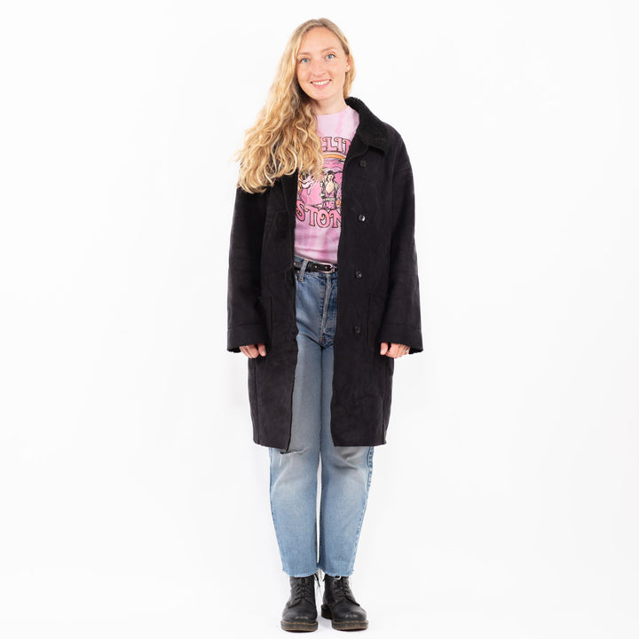 Vintage 00's Women Faux Sheepskin Coat in BlackA0497