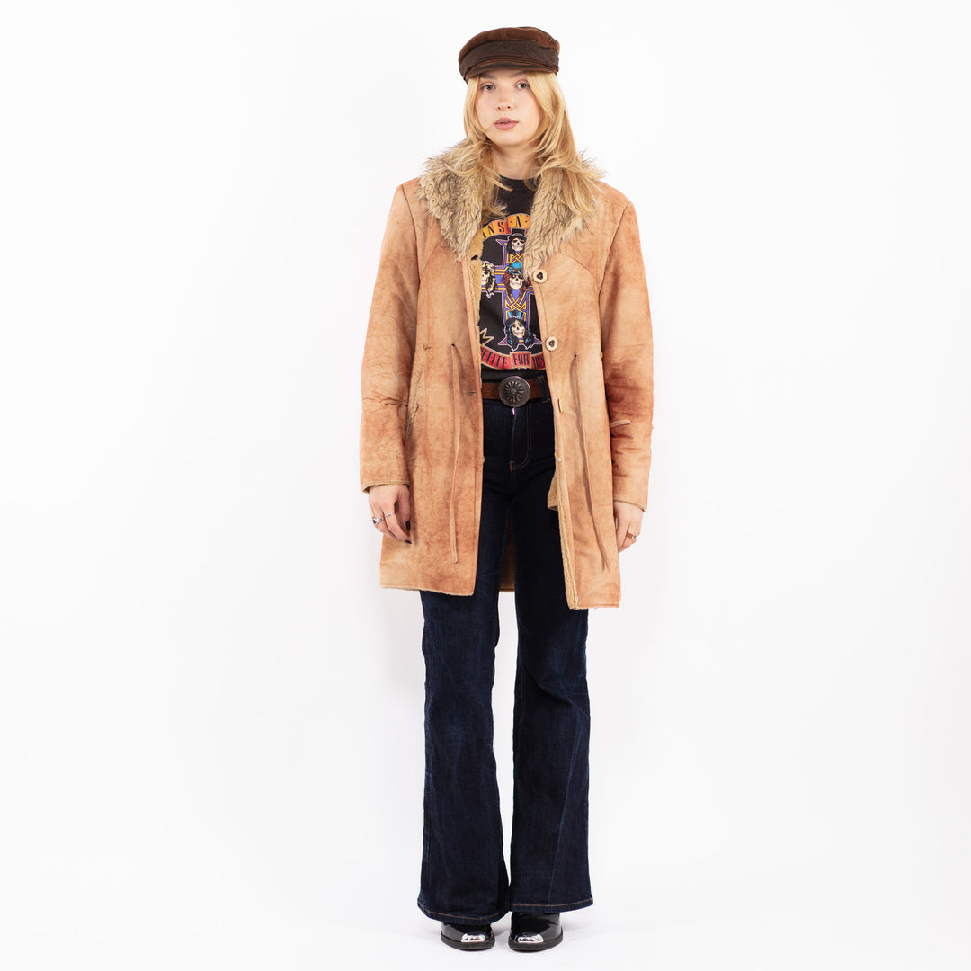 Vintage 00's Penny Lane Faux Sheepskin Coat in Brown