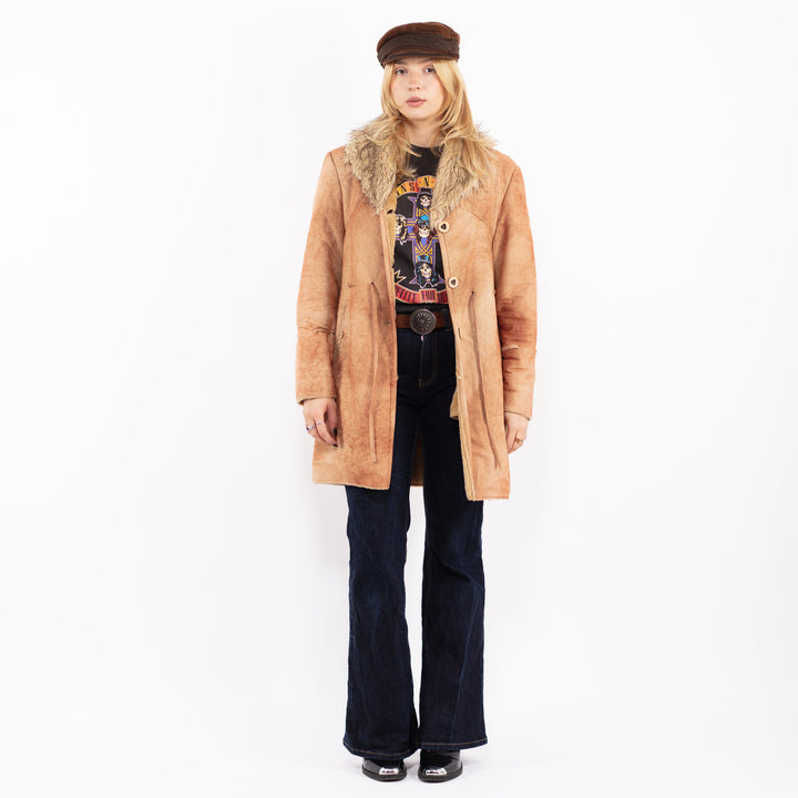 Vintage 00's Penny Lane Faux Sheepskin Coat in Brown