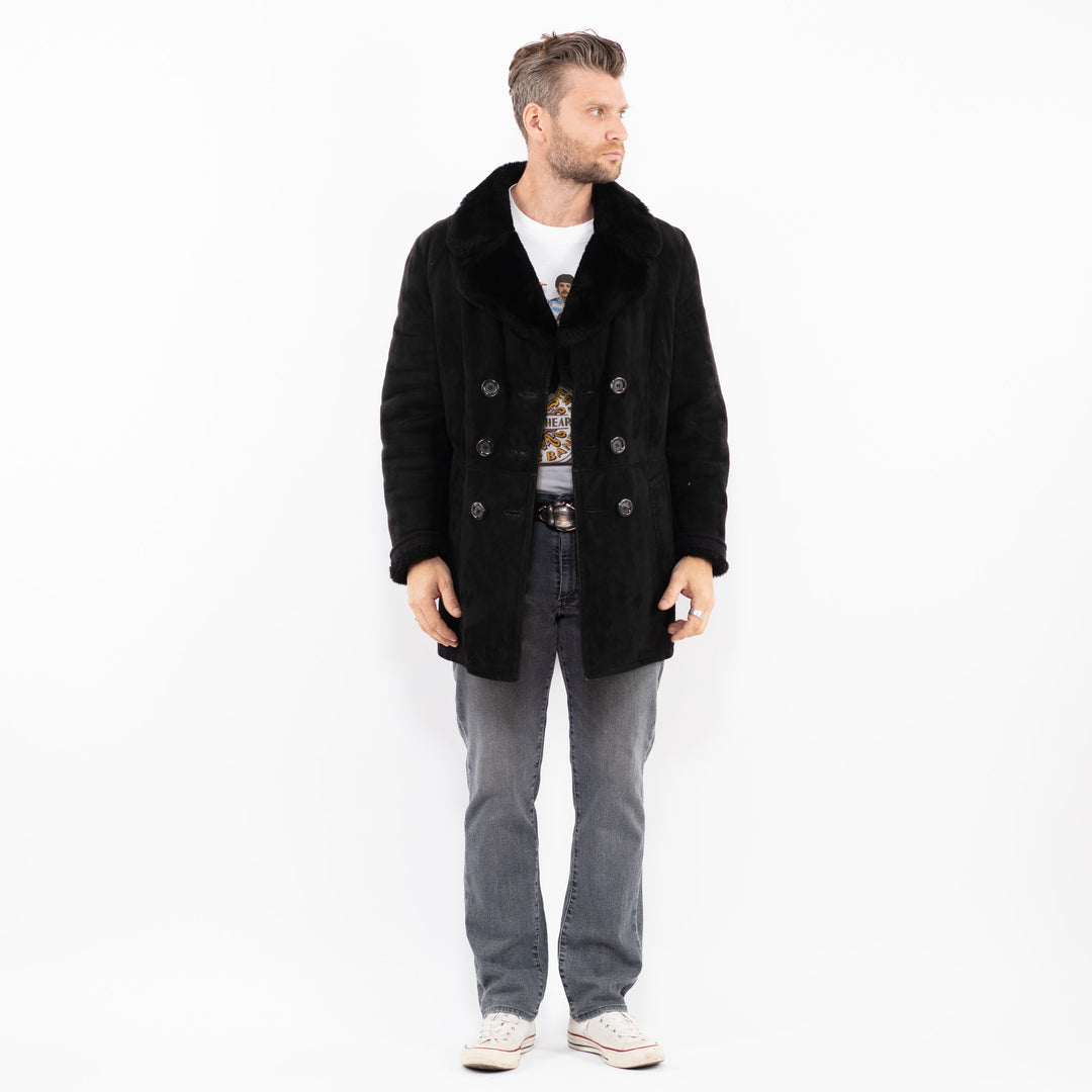 Vintage 70's Men Sheepskin Coat in BlackZ1912