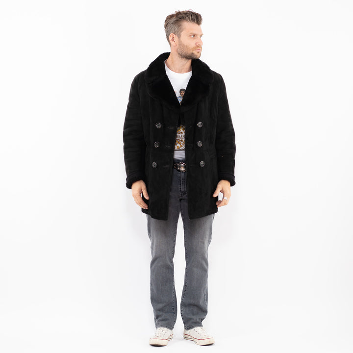 Vintage 70's Men Sheepskin Coat in BlackZ1912