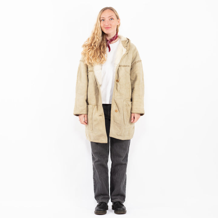Vintage 90's Women Sheepskin Coat in BeigeA0592