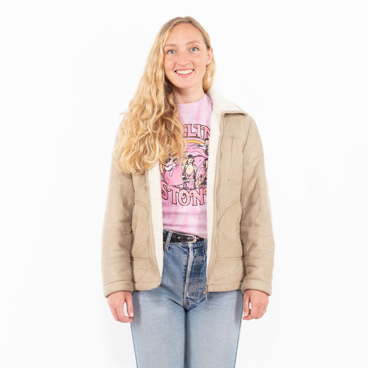 Vintage 90's Women Faux Sheepskin Jacket in BeigeA0498