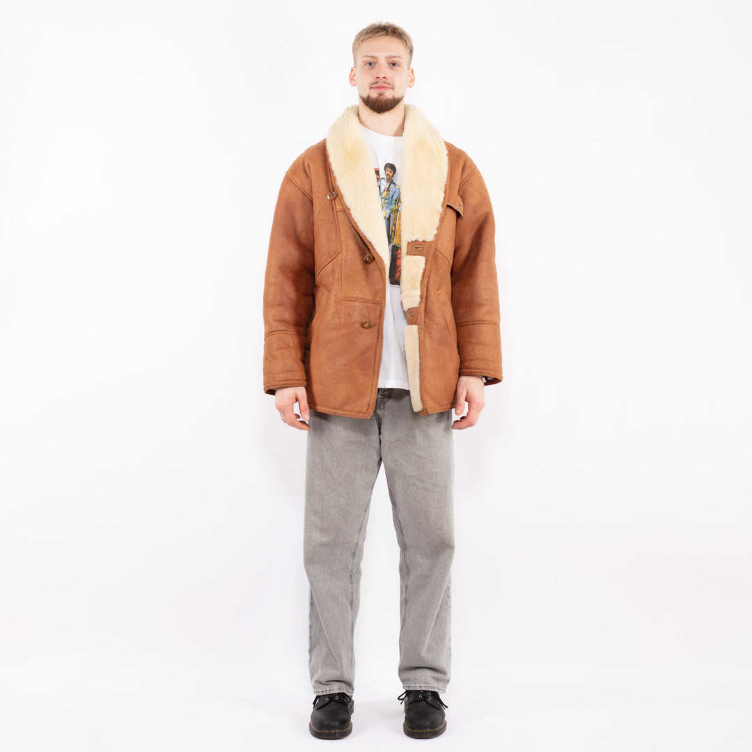 Vintage 80's Men Sheepskin Coat in Brown